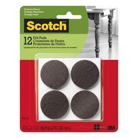 Scotch® Round Felt Pads, SP823-NA, brown, 1.5 in (3.81 cm), 12 per pack