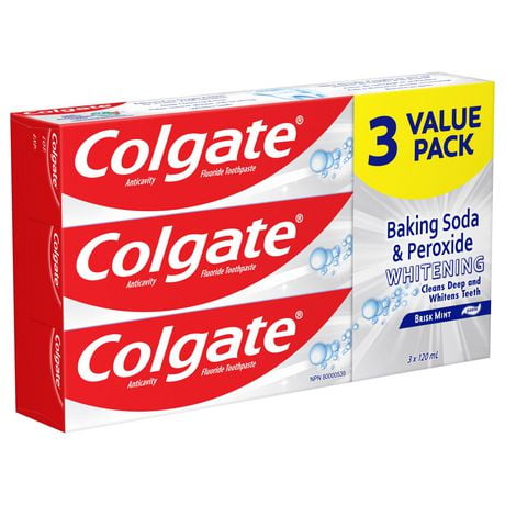 Colgate Baking Soda and Peroxide Whitening Toothpaste, Brisk Mint - 120ml, 3 Pack, Colgate  Whitening Toothpaste
