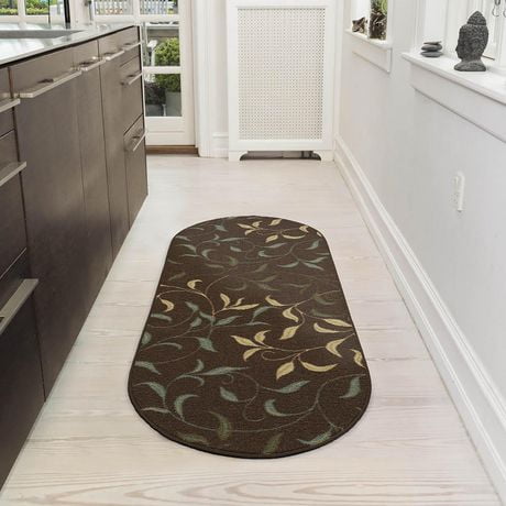 Ottomanson Ottohome Collection Non-Slip Rubberback Leaves Design Indoor Rug/ Mat