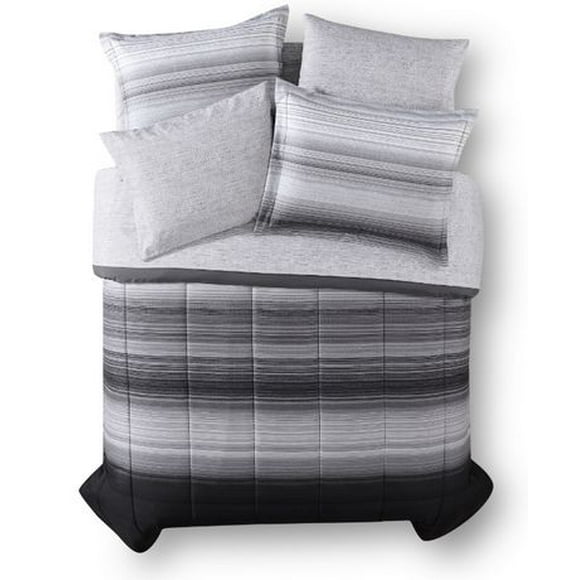 Mainstays 7 Piece Grey Microfiber Bed-in-a-Bag, Available in Double, Queen and King