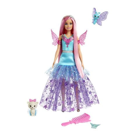 Barbie Doll with Two Fairytale Pets, Barbie “Malibu” from Barbie A Touch of Magic, Ages 3+