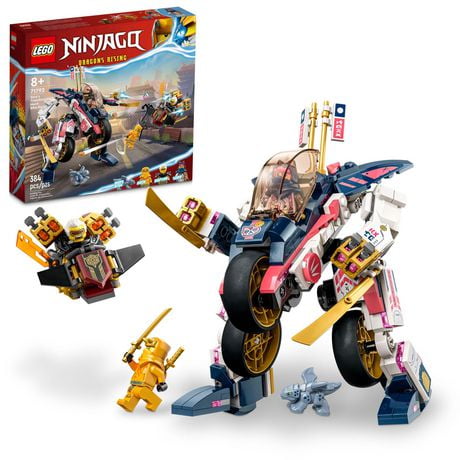 LEGO NINJAGO Sora’s Transforming Mech Bike Racer 71792 Building Toys for Kids, Featuring a Mech Ninja bike racer, a Baby Dragon and 3 Minifigures, Gift for Kids Aged 8+, Includes 384 Pieces, Ages 8+