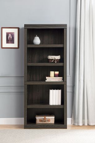 Tall Narrow 5-Shelf Wood Bookcase Storage with Adjustable Shelves in Pure Black 