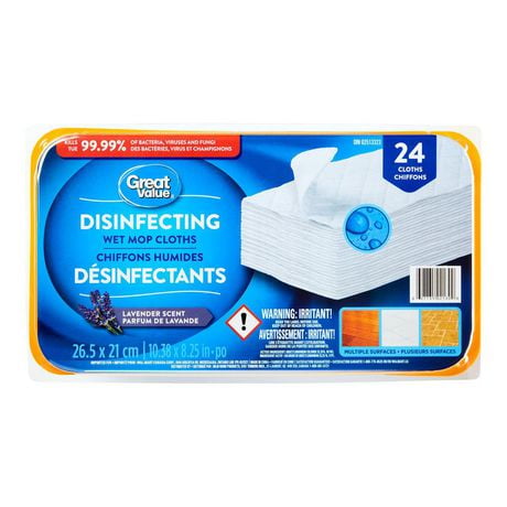 Great Value Disinfecting Wet Mop Cloths, 24 Cloths