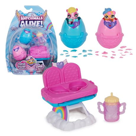 Hatchimals Alive, Hungry Hatchimals Playset avec jouet chaise haute et 2 mini figurines dans des œufs qui éclosent tout seuls, jouets pour enfants pour filles et garçons, à partir de 3 ans Jouet à collectionner