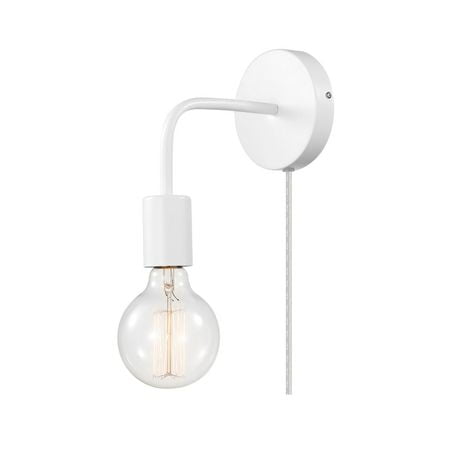 Novogratz x Globe Electric Walter 1-Light Plug-in or Hardwire Metal Wall Sconce, Matte White, 6ft Clear Cord, Inline On/Off Rocker Switch, 51489