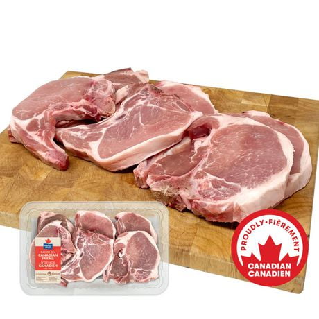 Maple Leaf Fresh Bone-In Pork Chops Sirloin and Center Combo Pack, 1 Sirloin, 2 Ribend, 3 Center Chops, 0.90 - 1.50 kg