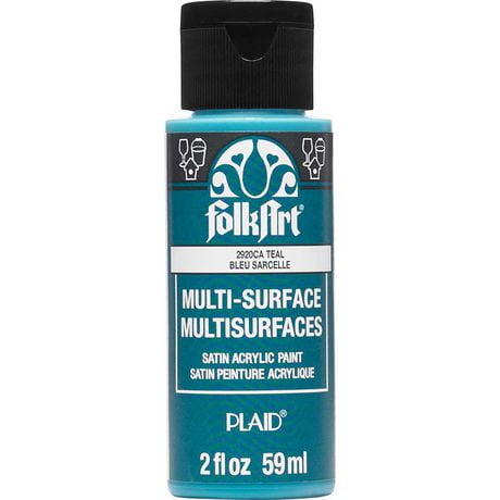 FolkArt Multi-Surface Satin Acrylic Paint, 2 oz., Teal, FolkArt Multi-Surface Paint