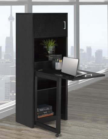 Brassex Inc Multi Tier Bookcase With Fold Down Desk Black