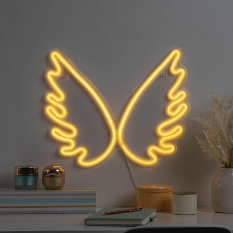 Merkury Innovations 15.75" Wings LED Neon Wall Sign, Wings LED Neon Wall Sign