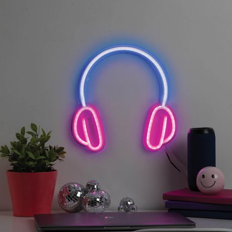 Merkury Innovations 11" Headphones LED Neon Wall Sign, Headphones LED Neon Wall Sign