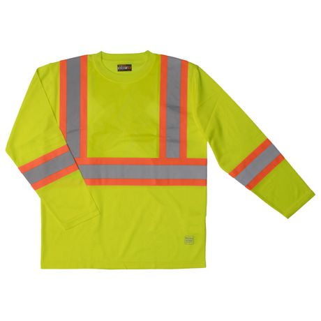 TOUGH DUCK LONG SLEEVE SAFETY T-SHIRT WITH 2" REFLECTIVE TAPE AND 4" CONTRAST BACKING.