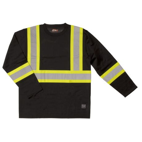 TOUGH DUCK LONG SLEEVE SAFETY T-SHIRT WITH 2" REFLECTIVE TAPE AND 4" CONTRAST BACKING.