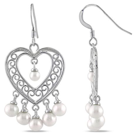 Miabella Cultured Freshwater Pearl Sterling Silver Heart Chandelier