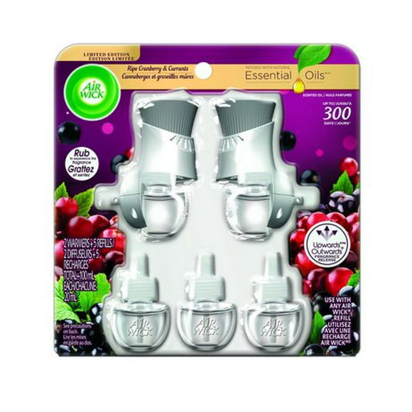 Air Wick Plug-in Air Freshener, Scented Oil Refills, Wild Berries, 2 Kits + 5 Refills, 2 Kits + 5 Refills