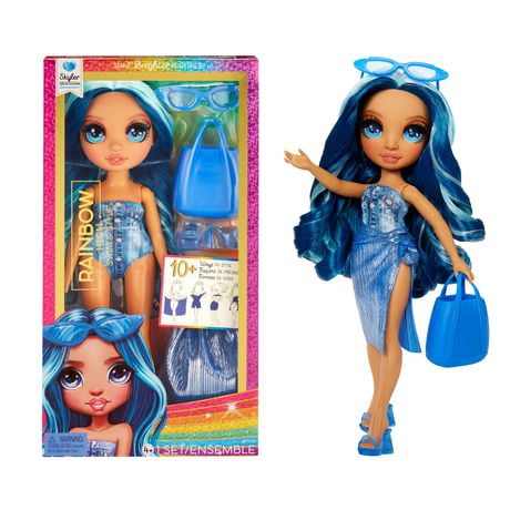 Rainbow High Swim & Style Skyler (Blue) 11” Doll, CUSTOMIZABLE WRAP