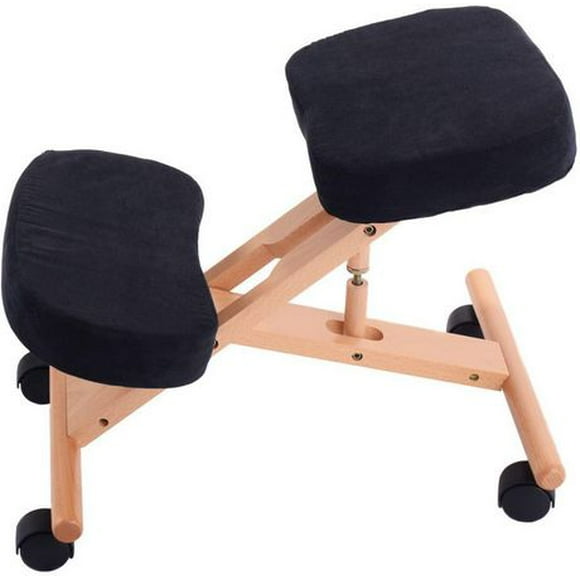 Nicer Furniture Memory Foam Natural Wooden Frame Black Fabric Kneeling Chair