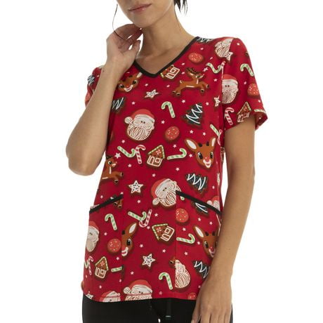 Scrubstar Women's Rudolph "Santa's Cookies" V-Neck Print Top