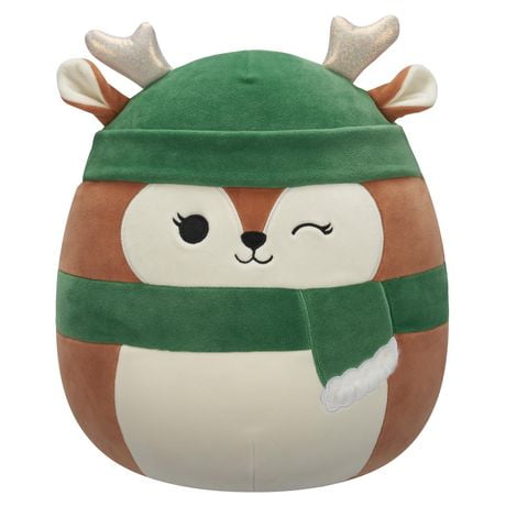 Squishmallows 12" Holiday Plush - Dawn the Winking Brown Fawn with Green Scarf and Hat, Wonderful World of Squish!