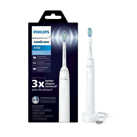 Brosse à dents électrique Philips Sonicare 3100, brosse à dents électrique rechargeable avec capteur de pression, blanc, HX3681/03 Brosse à dents électrique Philips Sonicare 3100