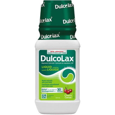 DulcoLax Laxatif liquide pour un soulagement en douceur de la constipation occasionnelle, pour adultes et enfants de 2 ans et plus, sans stimulant, laxatif agissant rapidement, saveur cerise, bouteille de 354 mL