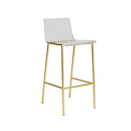 Modern bar stool clear finish  With Golden Legs, Counter 26"H, Stool Chair ideal for Kitchen Island Counter.