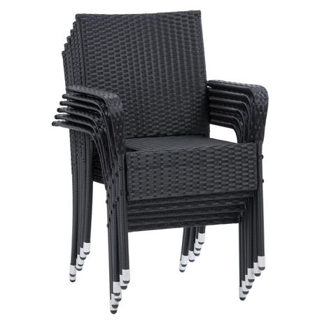Corliving Parksville 7 Piece Rectangle, Wicker Stacking Chairs Black