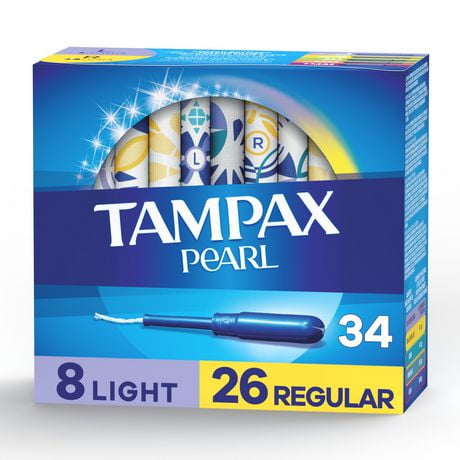 Tampax Pearl Tampons Duo Pack, Light/Regular Absorbency with BPA-Free Plastic Applicator and LeakGuard Braid, Unscented, 34 count