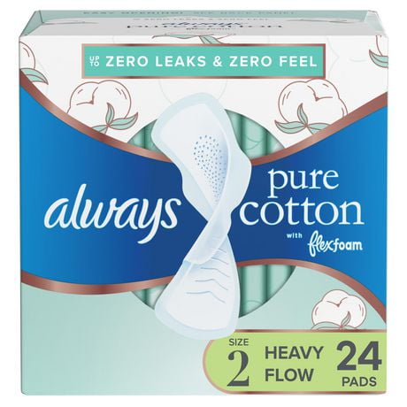 Always Pure Cotton with FlexFoam Pads Heavy Flow Size 2, 24 count