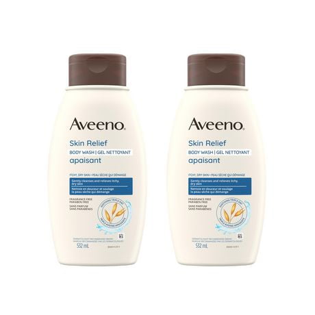 Aveeno Skin Relief Body Wash, Dry Skin, Itchy Skin Care, Cleanser, Oat, Sensitive Skin, Fragrance Free, 532mL (Pack of 2)