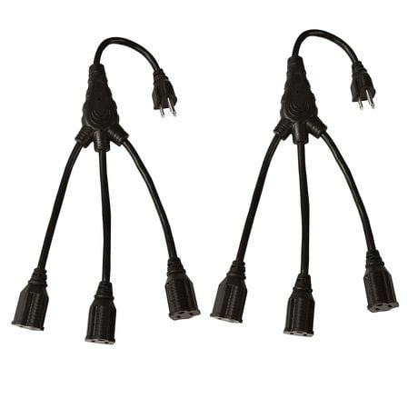 RCA 3-Outlet Indoor Power Cord Splitter - 2 Pack - Black