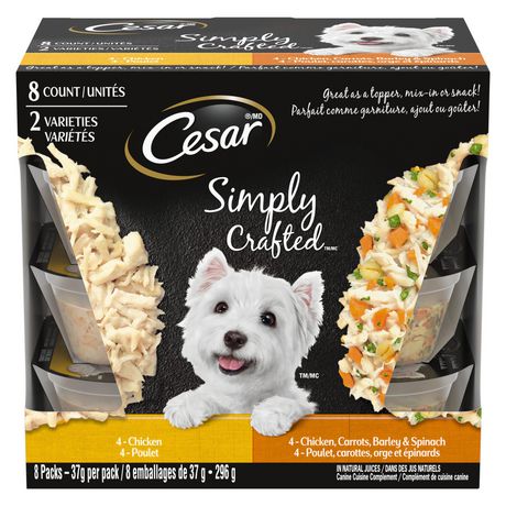 Nourriture humide pour chiens adultes Cesar Simply Crafted poulet / poulet,  carottes, orge et épinards