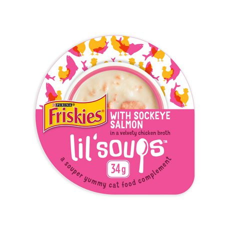 Friskies Lil' Soups Salmon in Chicken Broth, Cat Food Complement 34g, 34 g