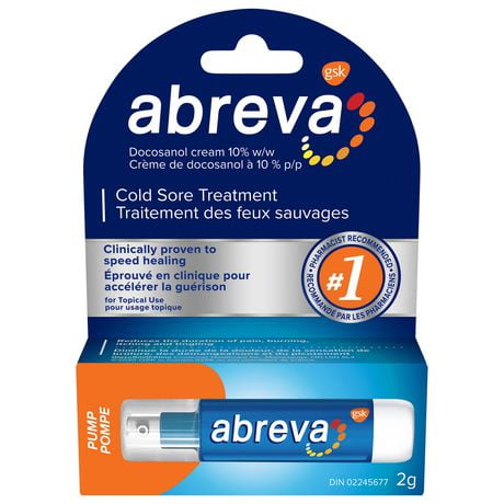 Abreva Cream Pump Cold Sore Treatment, Heals your cold sore in 4.1 days, Contains docosanol to protect healthy cells against the virus, 2g, 2 g