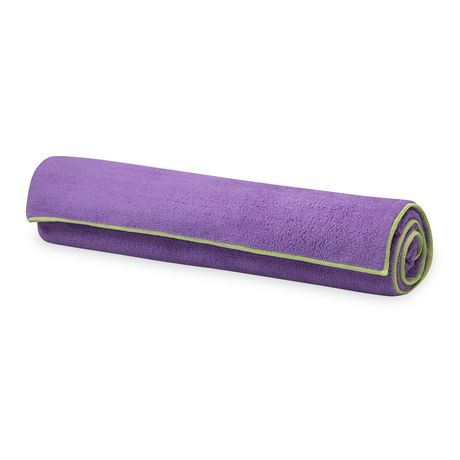 Gaiam Thirsty Yoga Mat Towel - Purple With Green Trim 