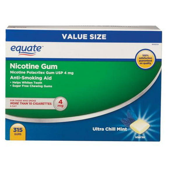 Equate Nicotine Gum Ultra Chill Mint 4mg 315ct, Nicotine Nicotine Polacrilex Gum USP 4mg