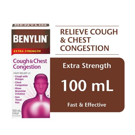 Benylin Extra-puissant, Toux et congestion bronchique, soulage les symptômes de toux et de congestion bronchique, sirop 100 ml