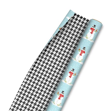 Hallmark Reversible Christmas Wrapping Paper (Snowmen and Houndstooth