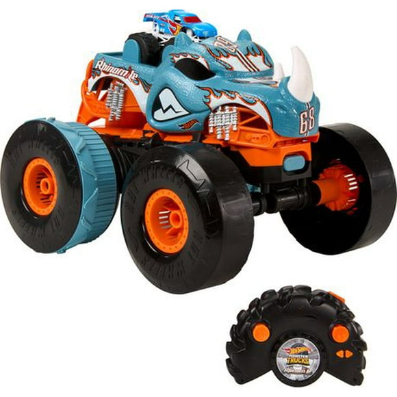 Hot Wheels Monster Trucks HW Transforming Rhinomite RC in 1:12 Scale with 1:64 Scale Toy Truck, Ages 5+