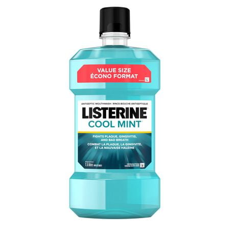 Rince-bouche antiseptique Listerine pour la gingivite et la plaque dentaire - Contient des huiles essentielles comme le thymol, le menthol et l'eucalyptol 1,5L