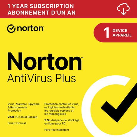 Norton Antivirus Plus logiciel antivirus pour 1 appareil abonnement d'un an téléchargem