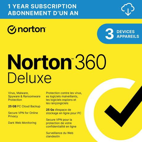 Norton 360 Deluxe logiciel antivirus pour 3 appareils abonnement d'un an téléchargem