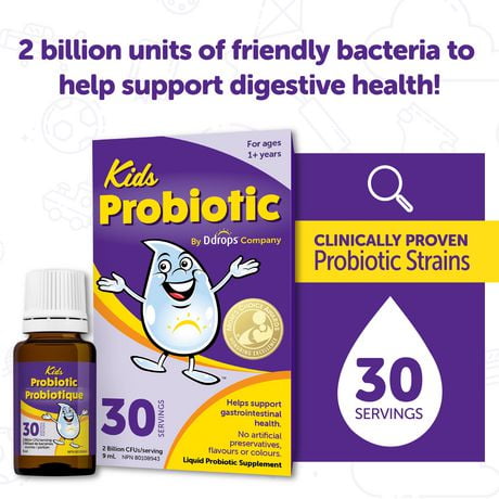 Ddropsᴹᴰ Enfants Supplément de Probiotiques 9 ml, 30 portions