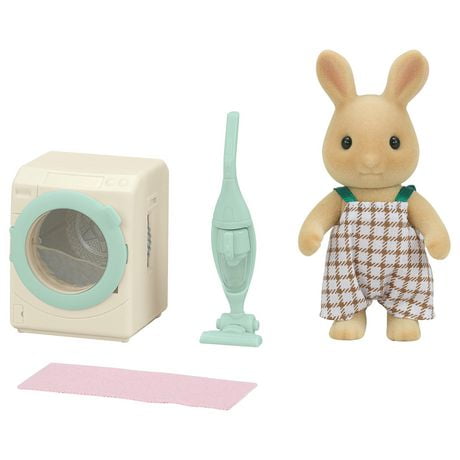 Calico Critters Ensemble de lavage et de nettoyage pour père Sunny Rabbit, ensemble de meubles de maison de poupée avec figurine Ensemble de jeu