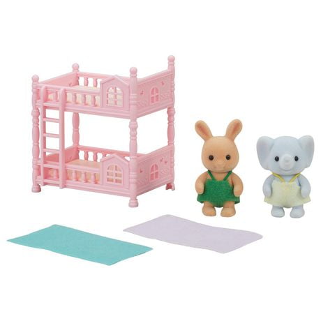 Calico Critters Ensemble de lit superposé pour bébé Sunny Rabbit, ensemble de meubles de maison de poupée avec 2 figurines Ensemble de jeu