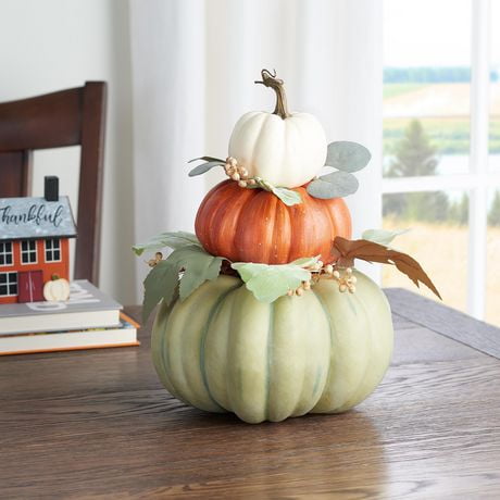 Way to Celebrate Harvest Green Orange & Cream Pumpkin Stack | Walmart ...