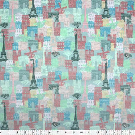 Fabric Creations Turquoise with Paris Building Sketches Cotton Fabric ...