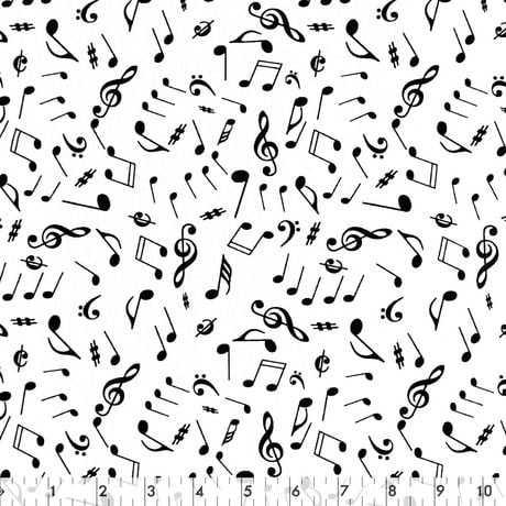 Fabric Creations White with Black Musical Notes Cotton Fabric by the ...