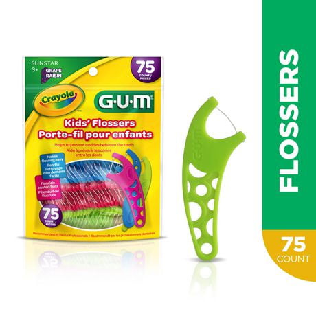 GUM Crayola Kids’ Flossers, Fluoride Coated, Grape Flavour, Ages 3+, 75 Count