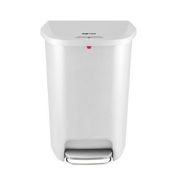 The Step N' Sort Tall 50L Plastic Trash Can with Steel Pedal and Secure Slide Lock